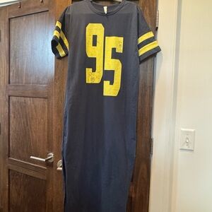 Anthropologie Navy Maxi Dress with Yellow Stripes